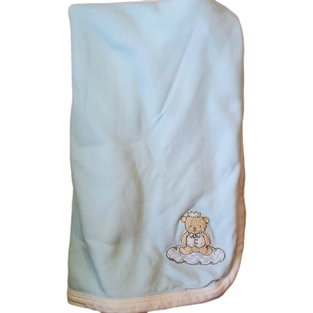 LITTLE ME Blue‎ Bear Baby Blanket White Stripes Cotton Boy Crown Cloud 25x30